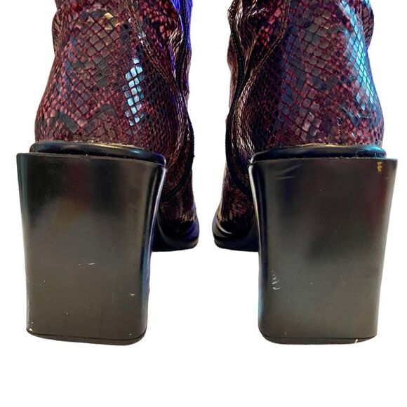 EUC Red Square Toed Faux Snakeskin Boots - Picture 3 of 6